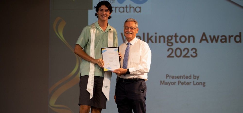 walkington award winner Zane with Mayor Peter Long